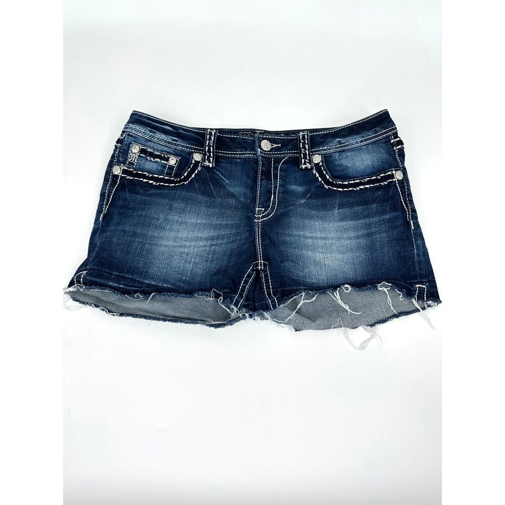 Miss Me JS5014H192 Thick Stitch Cutoff Denim Shorts Size 31 Dark Wash